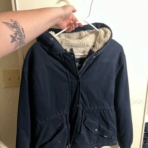 Hollister Dark Blue Jacket with Cream Lining